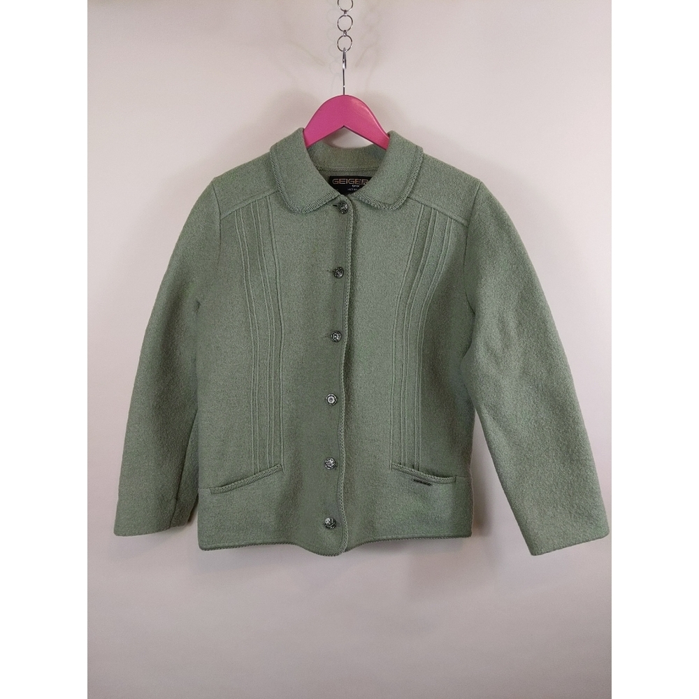 Vintage Geiger Sage Green Wool Cardigan Sweater Jacket